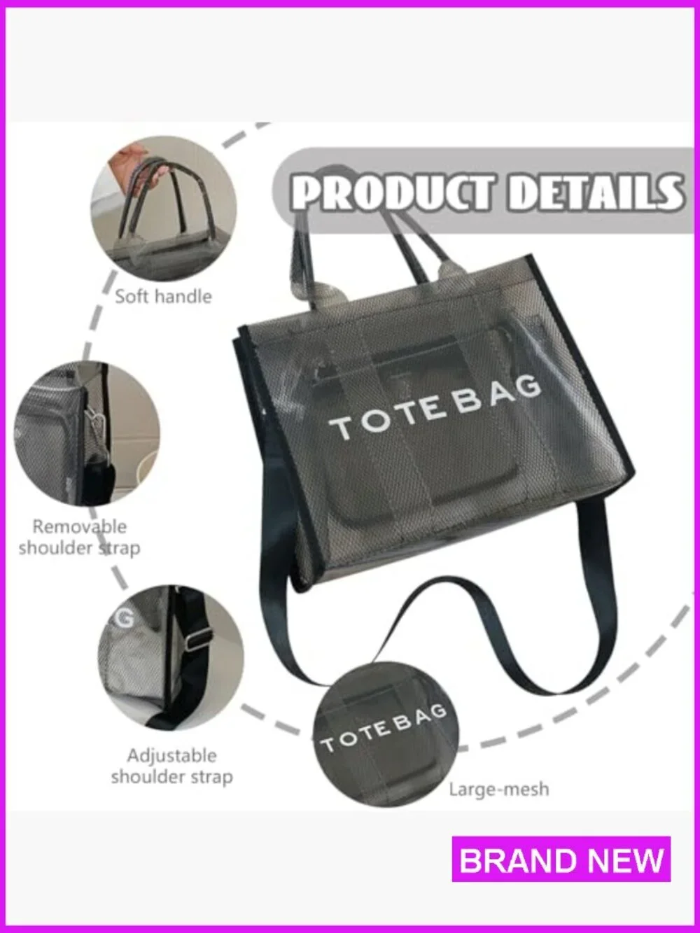 Clear Tote Bag for Women Large Mesh Beach PVC Crossbody Stadium Travel Sports